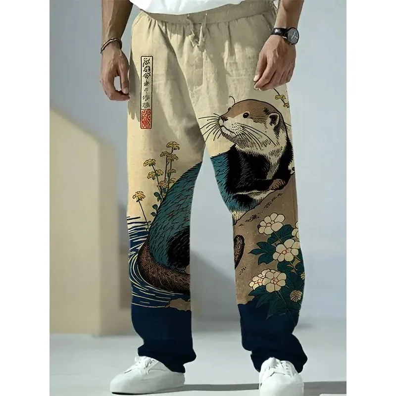Japanese Summer Clothing Men - ญี่ปุ่น Harajuku สไตล์กางเกงขากว้าง Fox Raccoon พิมพ์ผู้ชายสบายๆกางเกงกางเกงฤดูร้อน