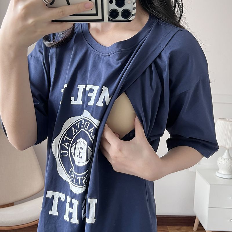 Summer Clothing Usa - ชุดพยาบาลคนท้องให้นมบุตรเสื้อยืดยาวชุดนอนผู้หญิงฤดูร้อนเสื้อผ้าหลวมสำหรับให้นมบุตรเสื้อผ้าสำหรับตั้งครรภ์เสื้อผ้าสำหรับอยู่บ้าน