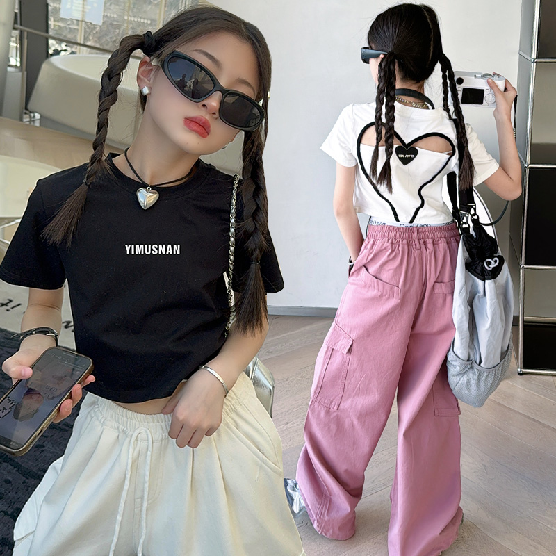 Summer Loving Kids Clothing - เสื้อยืดผ้าฝ้ายสำหรับเด็กผู้หญิงเสื้อผ้าแบบเจาะรูสำหรับวัยรุ่นสาวเกาหลีเสื้อยืดตัวสั้นน่ารักๆเสื้อผ้าเด็ก10 12 14