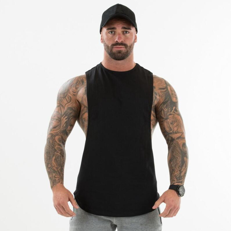 Summer Clothing Drop - Plainเพาะกายเสื้อผ้าฟิตเนสMens Flowตัดเสื้อยืดลดลงArmholes Gym Tank Topsการออกกำลังกายเสื้อกล้ามTanktop