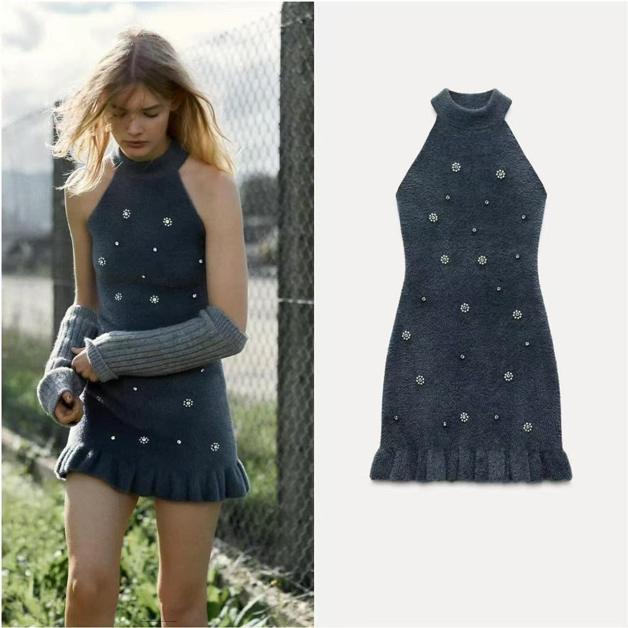 Summer Clothing Amazon - เสื้อผ้าผู้หญิงข้ามพรมแดน Amazon 2024 ฤดูใบไม้ร่วงและฤดูหนาวลูกปัดขนสัตว์เทียมเอฟเฟกต์คอปกแขนกุดชุด