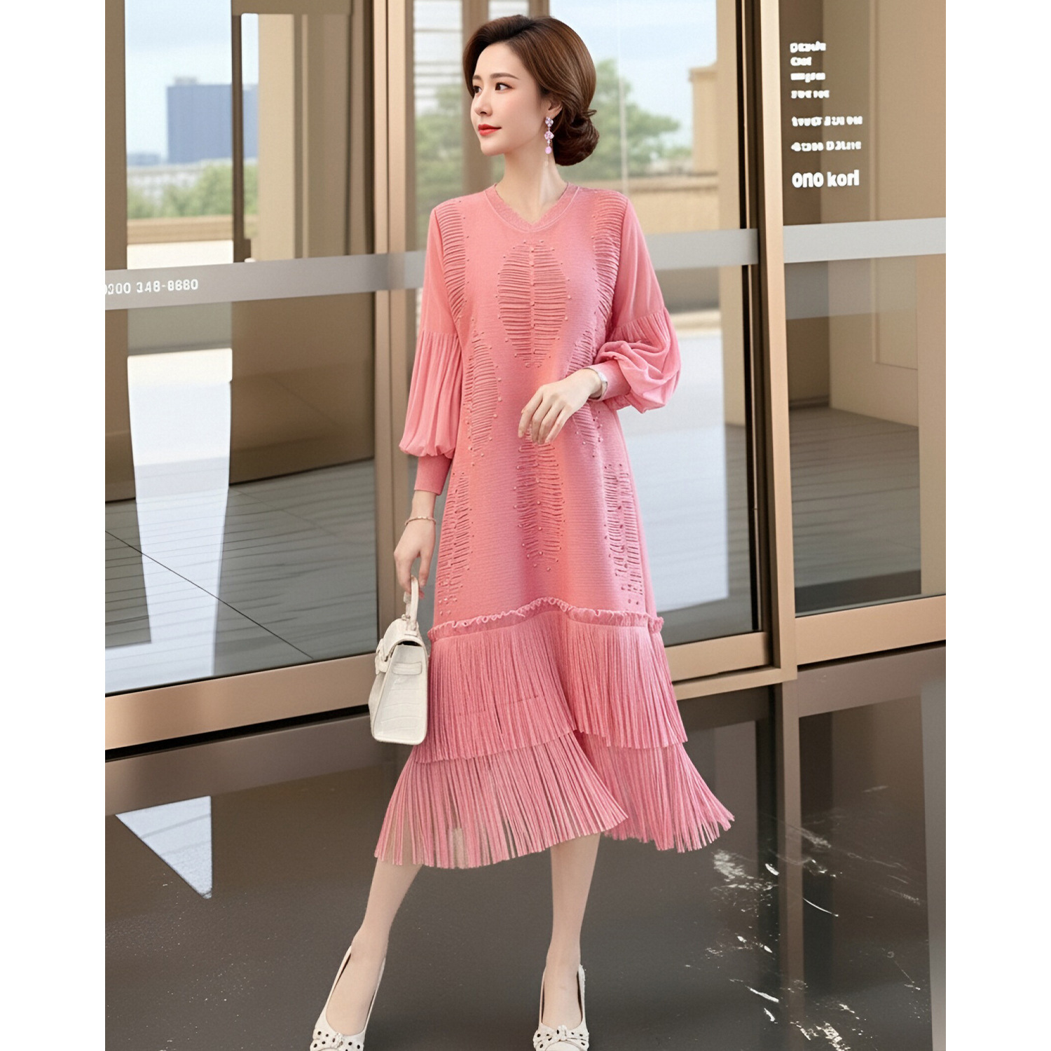 Summer Clothing Resort - กระโปรงพู่สไตล์รีสอร์ทริมทะเลสไตล์มิยาเกะ ชุดเดรสสีม่วงจีบระดับไฮเอนด์ กระโปรงฤดูร้อนฤดูใบไม้ผลิ เสื้อผ้าผู้หญิงไซส์ใหญ่
