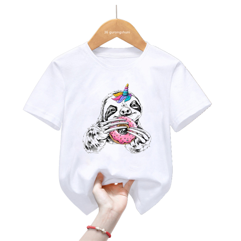 Summer Loving Kids Clothing - เสื้อยืดลายยูนิคอร์นสลอทรักโดนัทเสื้อยืดลายการ์ตูนแพนด้าตลกสำหรับเด็กฤดูร้อนแขนสั้น