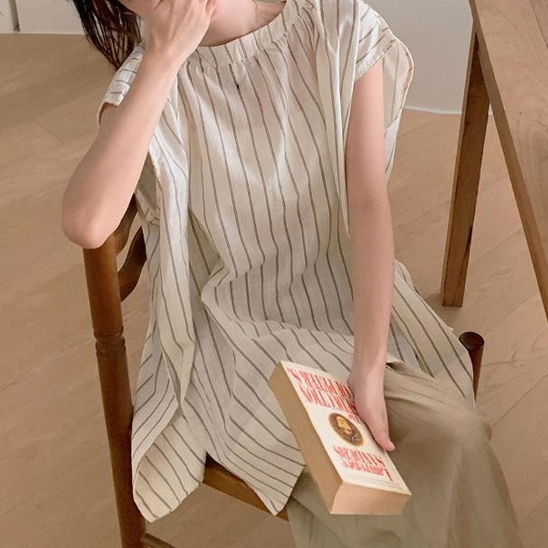 Summer Clothing Drop - เสื้อเชิ้ตลายทางลำลอง เสื้อผ้าผู้หญิง แขนกุด ทรงหลวม ใส่สบายสำหรับฤดูร้อน แฟชั่นทันสมัย