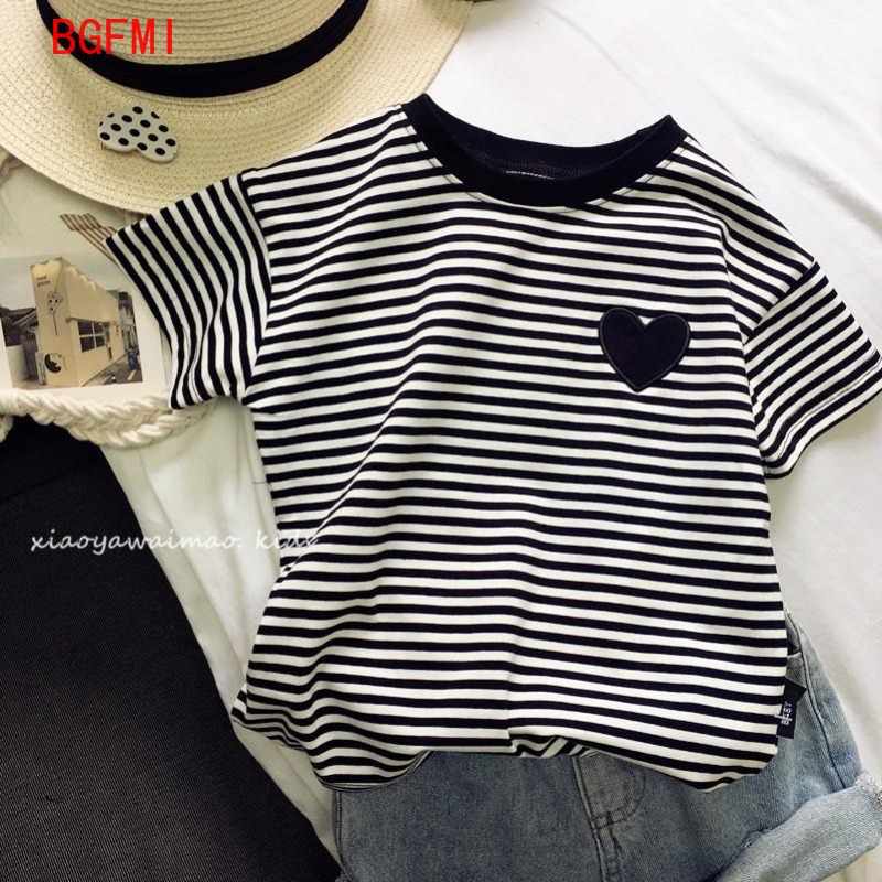 Summer Loving Kids Clothing - เสื้อยืดแขนสั้นลายทางผ้าฝ้ายเด็กผู้หญิงสำหรับวัยรุ่นเสื้อผ้าเด็กสไตล์เกาหลีสำหรับเด็กผู้หญิงตัวใหญ่เสื้อตัวในอเนกประสงค์สำหรับฤดูร้อน