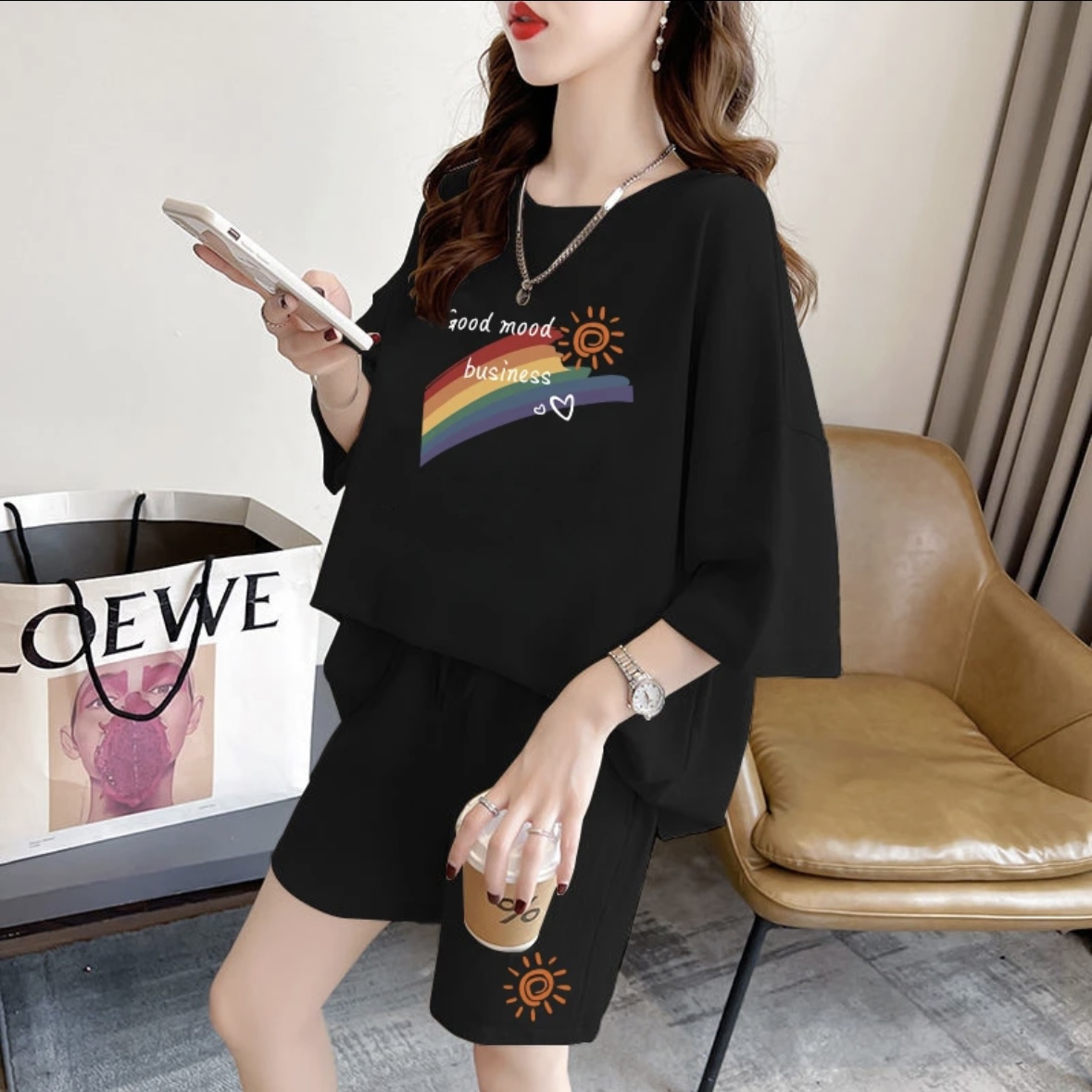 Summer Clothing Usa - ชุดกางเกงขาสั้นแฟชั่นฤดูร้อนสำหรับผู้หญิง, ชุดกีฬา, เสื้อยืดแขนสั้นโอเวอร์ไซส์, ชุด 2 ชิ้น,