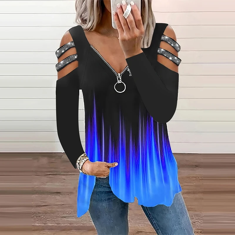 ไล่ระดับสีซิป V คอเสื้อยืดลําล - Summer Clothing Drop บทวิจารณ์และราคา