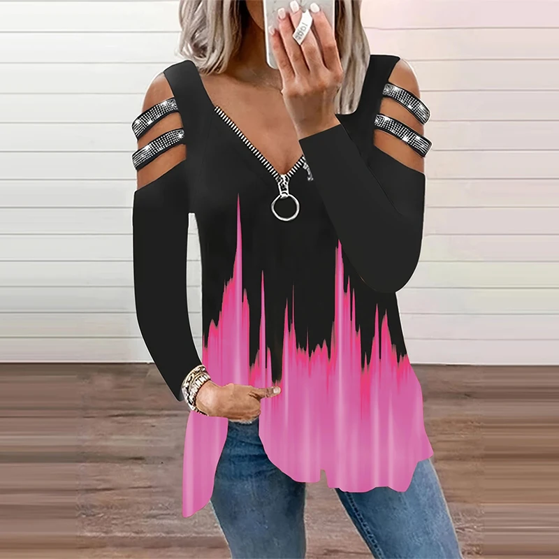 ไล่ระดับสีซิป V คอเสื้อยืดลําล - Summer Clothing Drop บทวิจารณ์และราคา