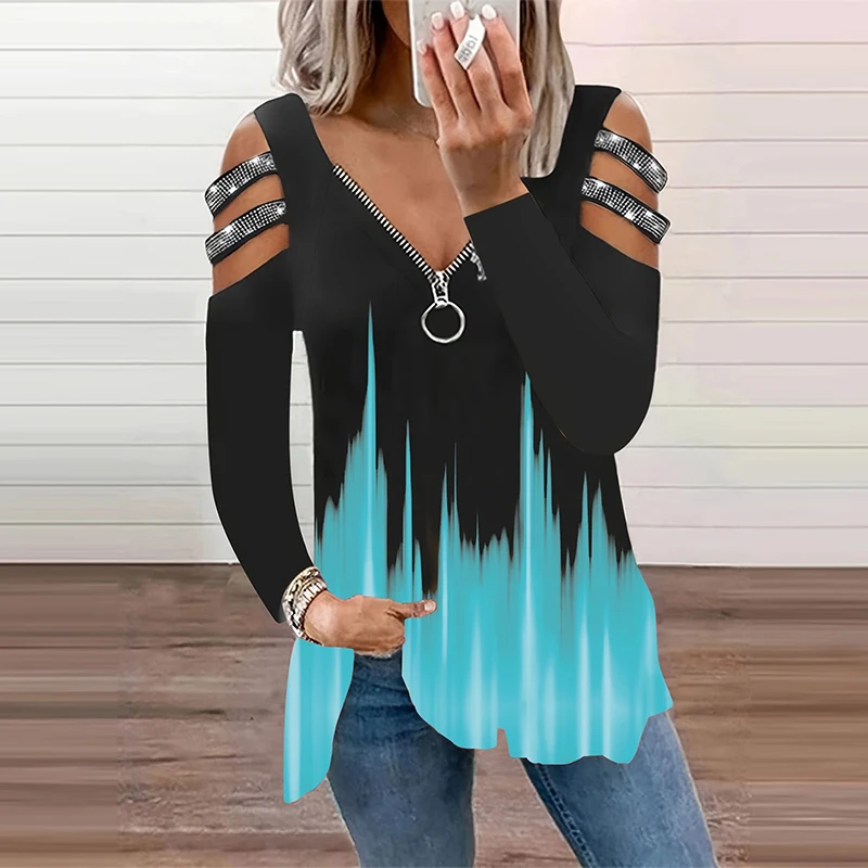 ไล่ระดับสีซิป V คอเสื้อยืดลําล - Summer Clothing Drop บทวิจารณ์และราคา