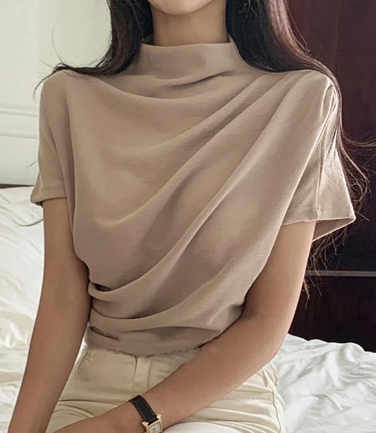 เสื้อยืดคอเต่าครึ่งแขนเสื้อคอต - Summer Clothing Drop บทวิจารณ์และราคา