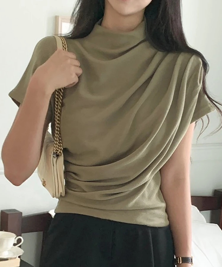 เสื้อยืดคอเต่าครึ่งแขนเสื้อคอต - Summer Clothing Drop บทวิจารณ์และราคา