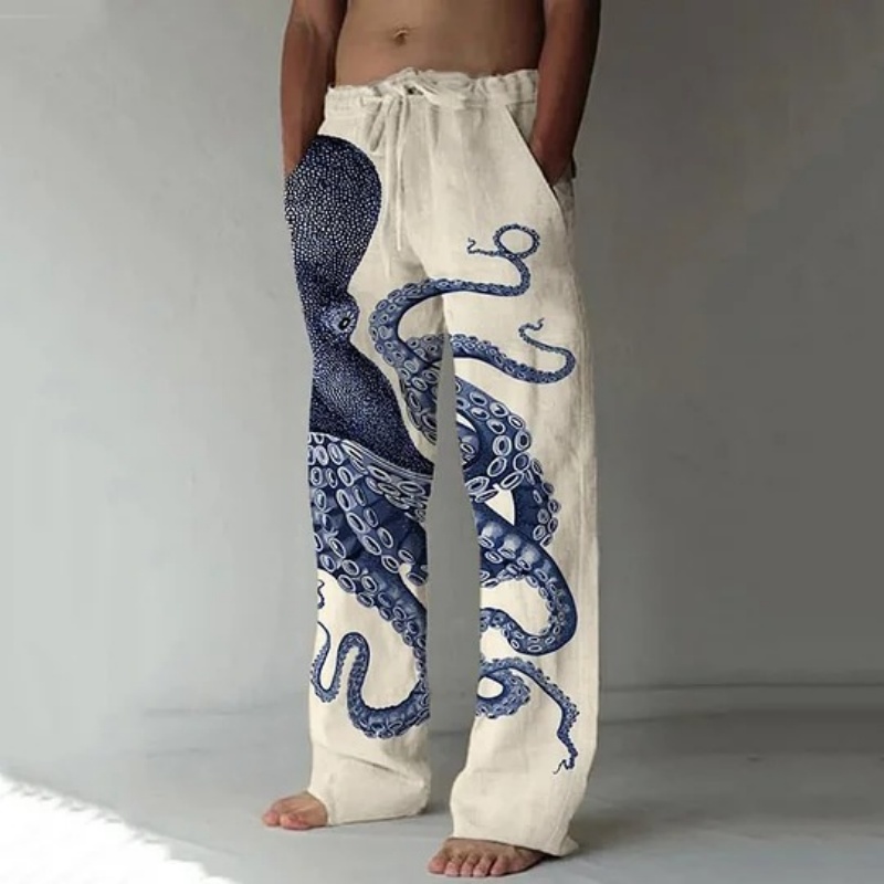 กางเกงลำลองพิมพ์ลายกราฟิกปลาหม - Japanese Summer Clothing Men บทวิจารณ์และราคา